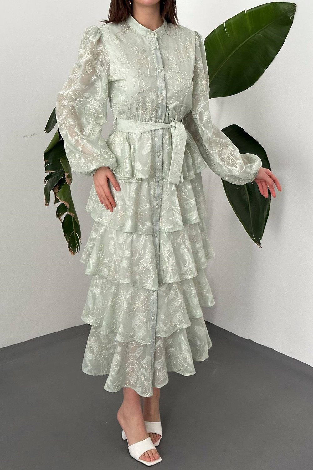 Wholesale Mint Layered Jacquard Dress