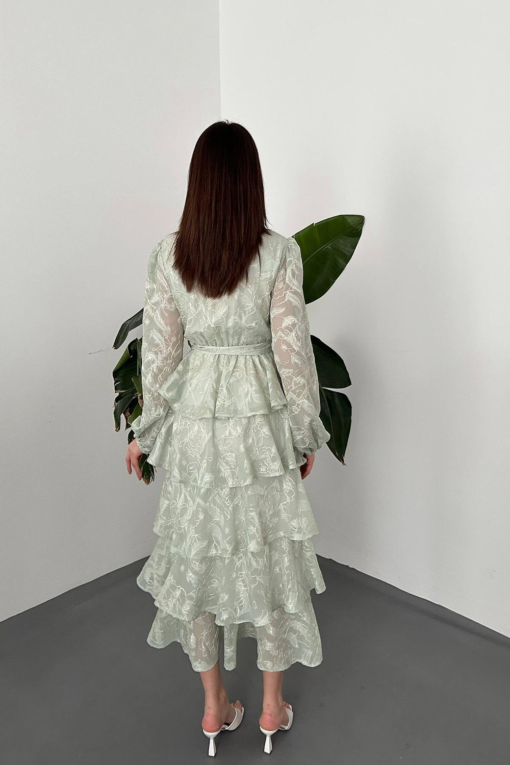 Wholesale Mint Layered Jacquard Dress