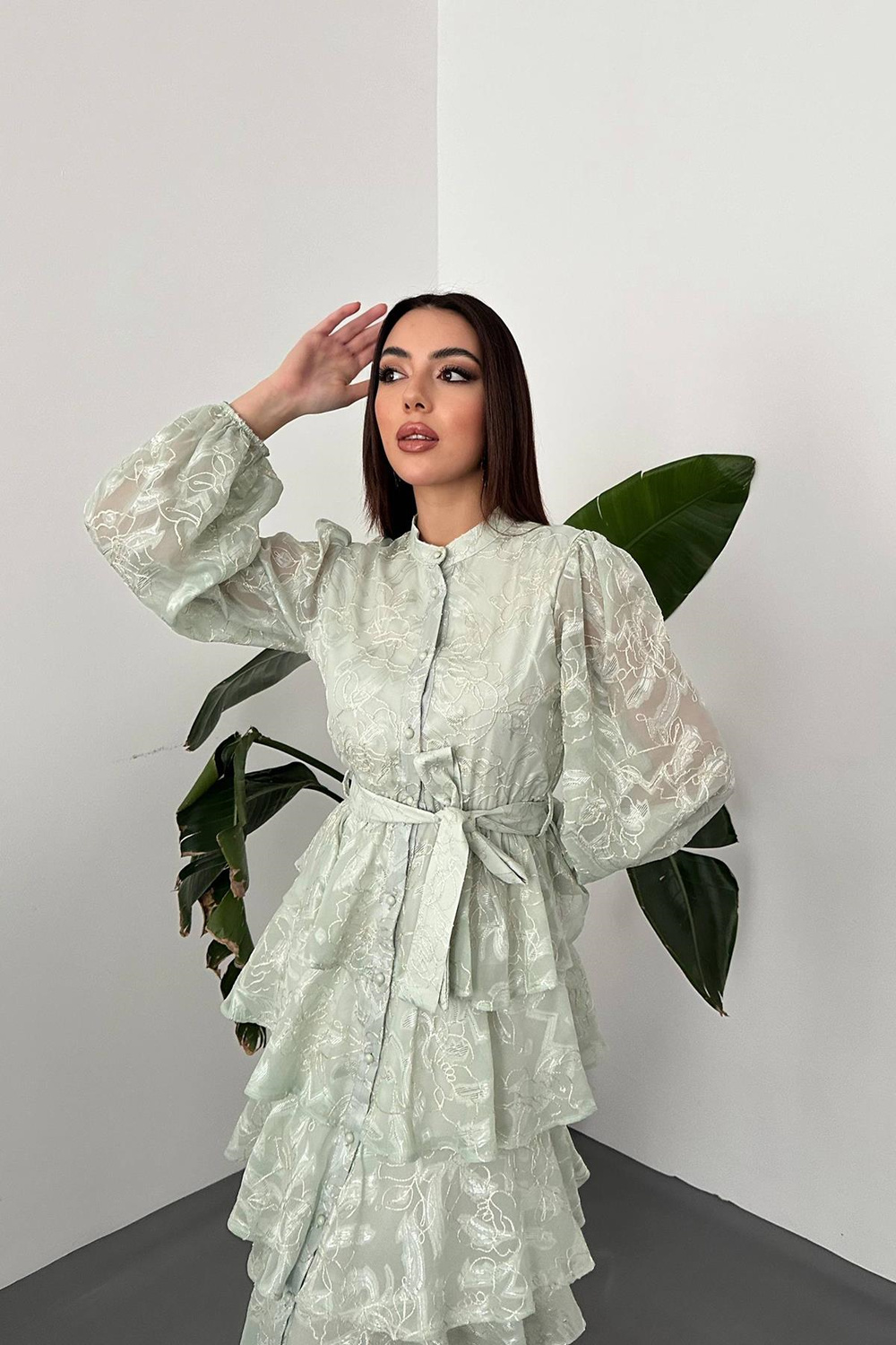 Wholesale Mint Layered Jacquard Dress