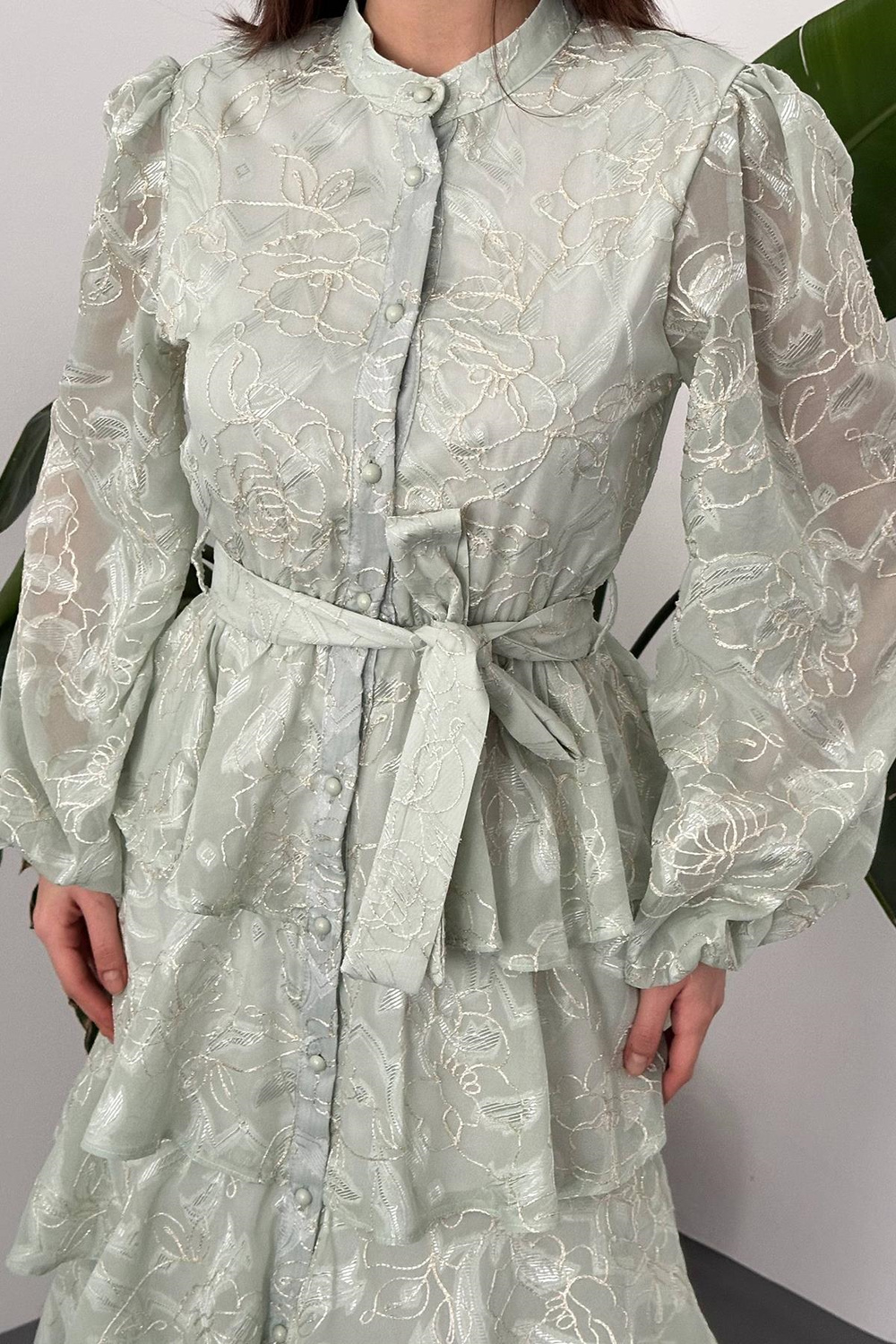 Wholesale Mint Layered Jacquard Dress