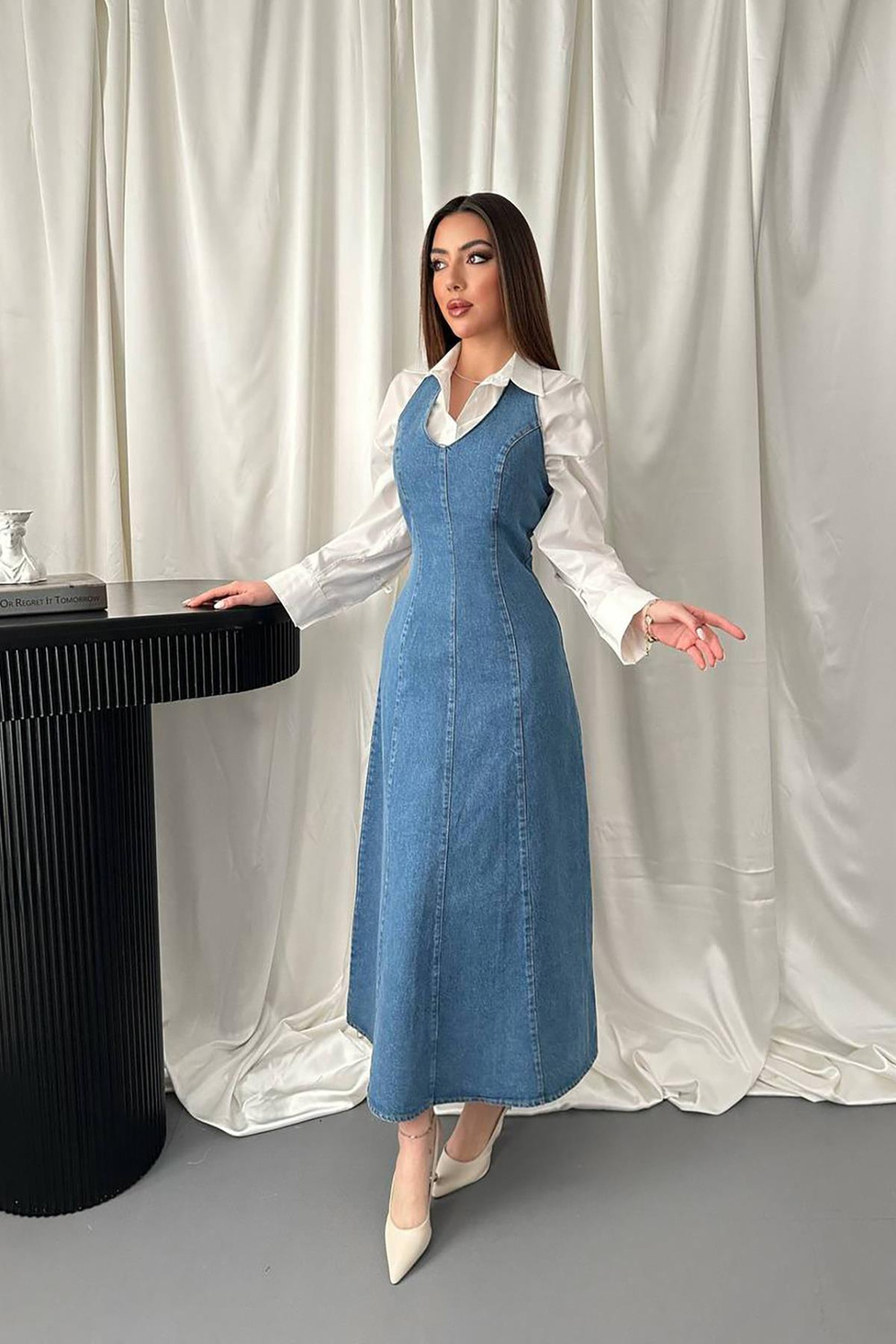 Wholesale Blue Halter Neck Denim Dress