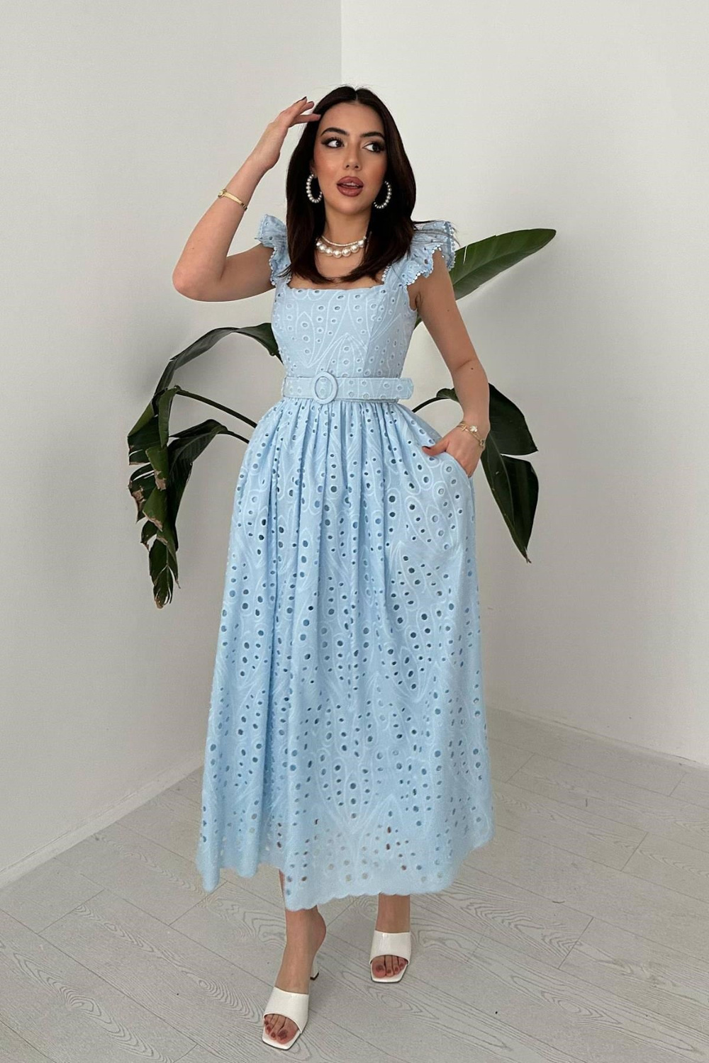 Wholesale Blue Lace Embroidered Dress