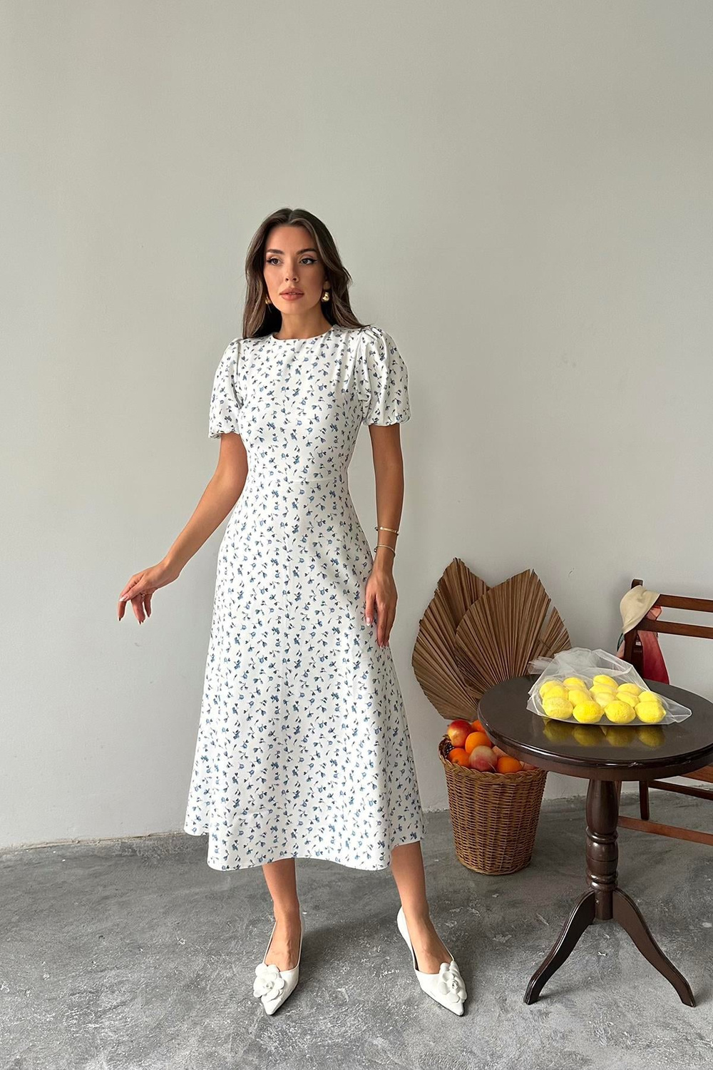 Wholesale Blue Digital Printed Atlas Dress