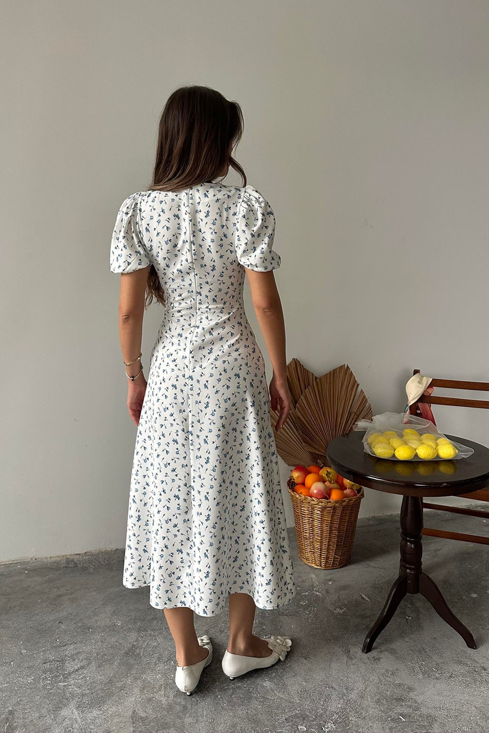 Wholesale Blue Digital Printed Atlas Dress