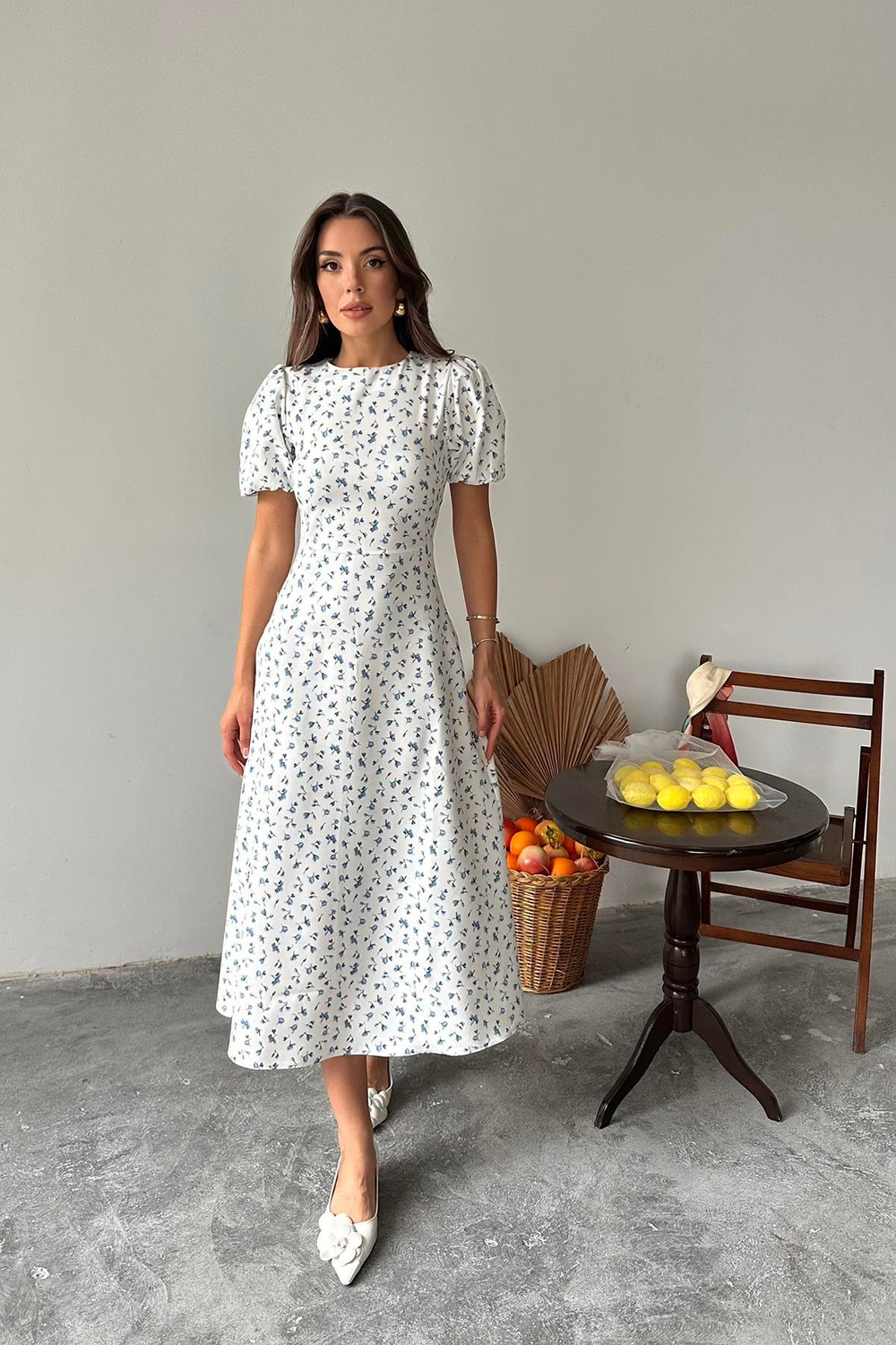 Wholesale Blue Digital Printed Atlas Dress