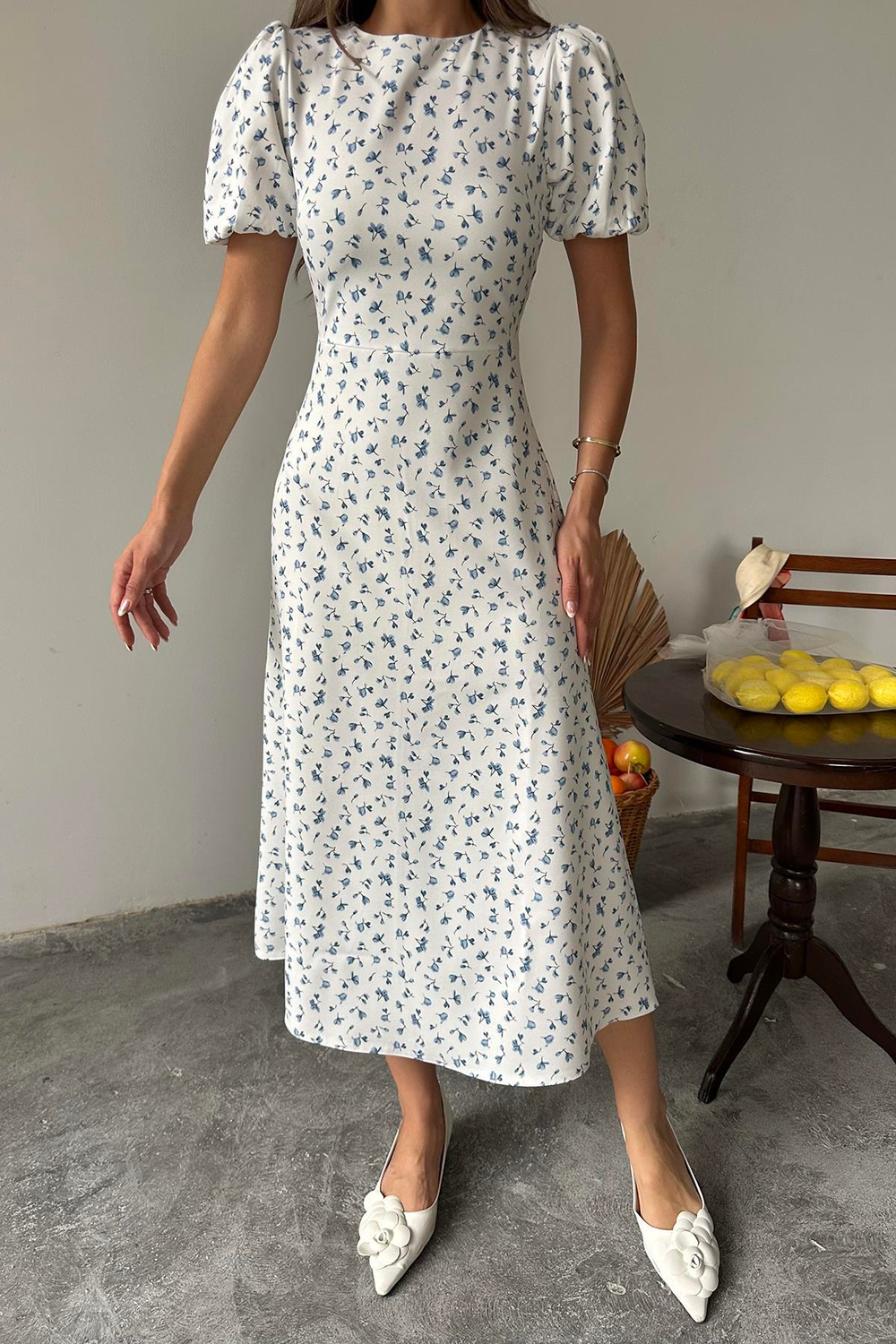Wholesale Blue Digital Printed Atlas Dress
