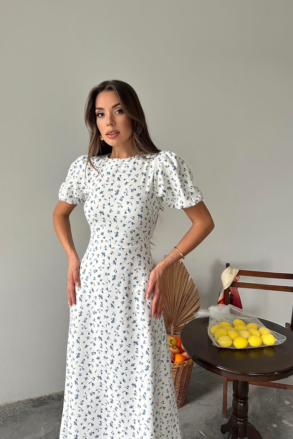 Wholesale Blue Digital Printed Atlas Dress