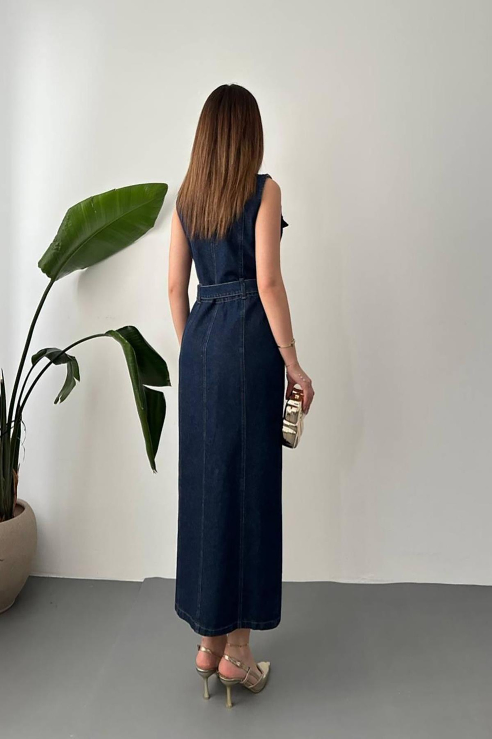 Wholesale Navy Button-Up Denim Dress
