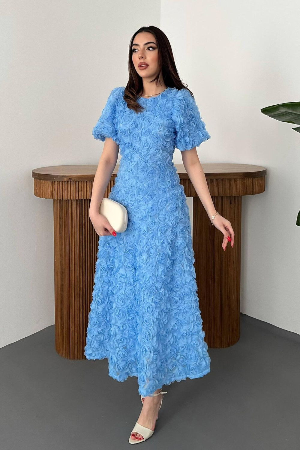Wholesale Blue Dress with Rose Draping
