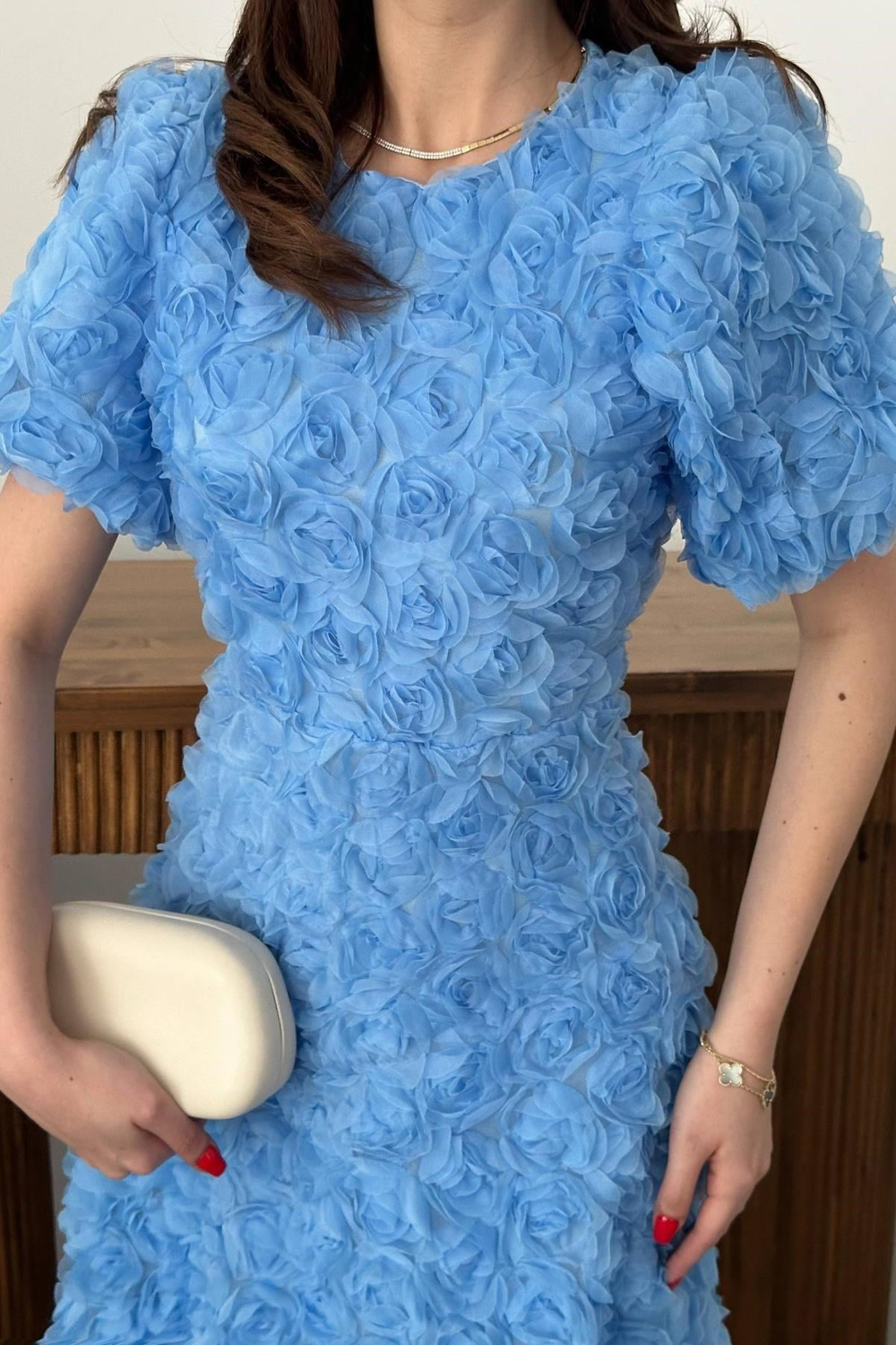 Wholesale Blue Dress with Rose Draping