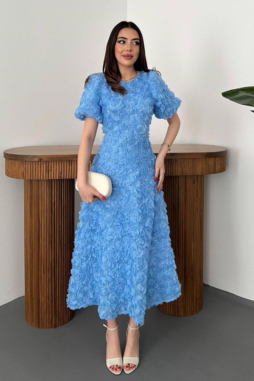 Wholesale Blue Dress with Rose Draping