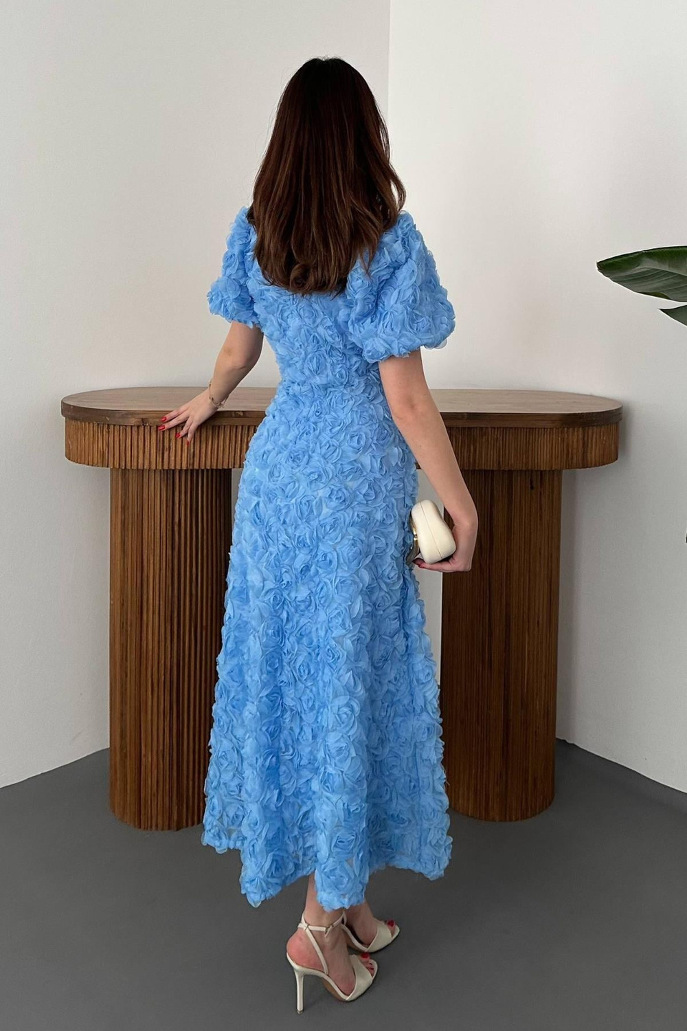 Wholesale Blue Dress with Rose Draping