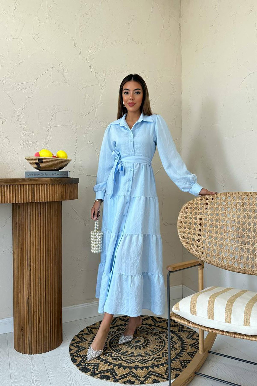 Wholesale Light Blue Striped Dress with Matching Belt