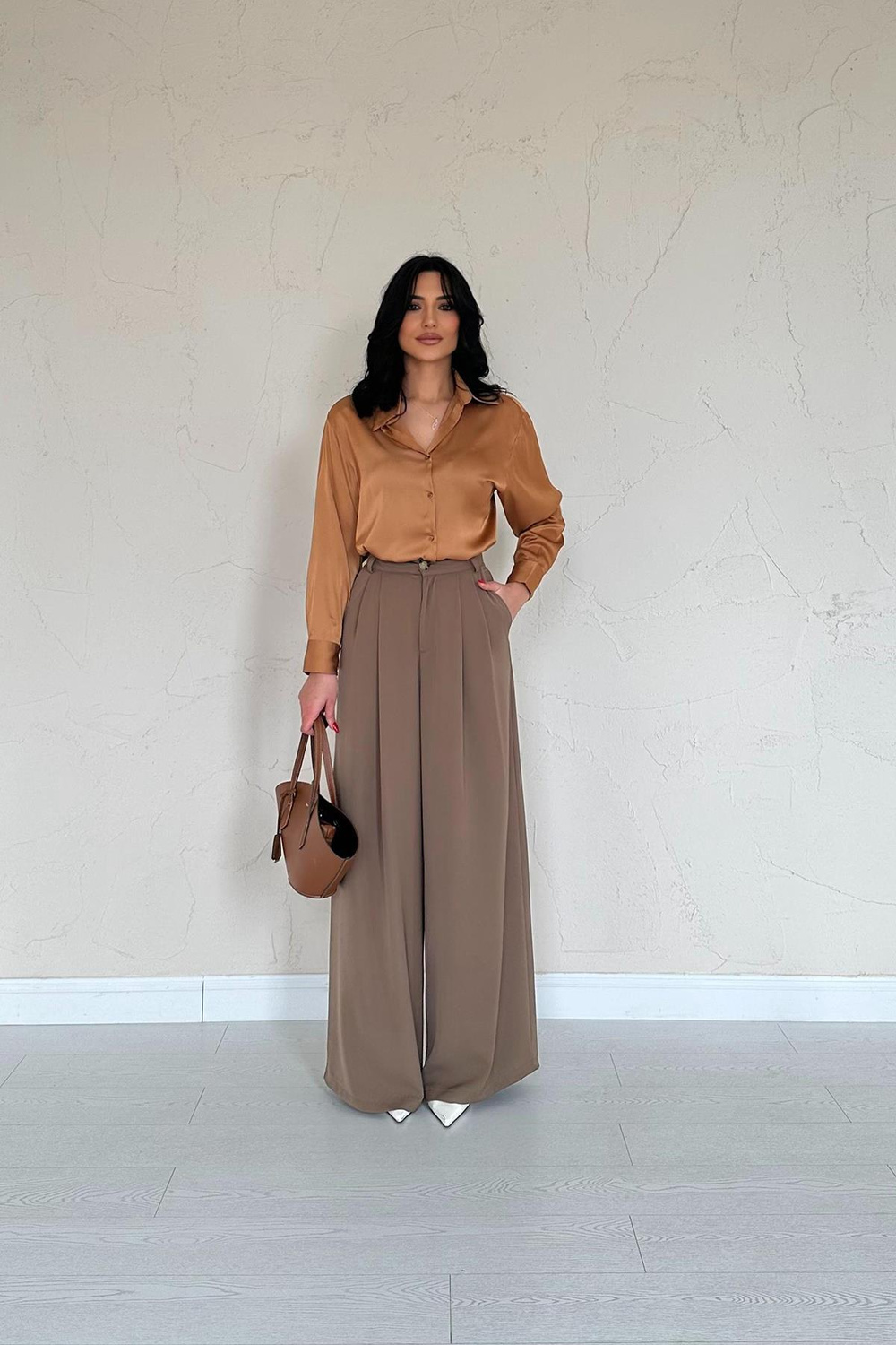 Wholesale Mocha Loose-Fit Pants