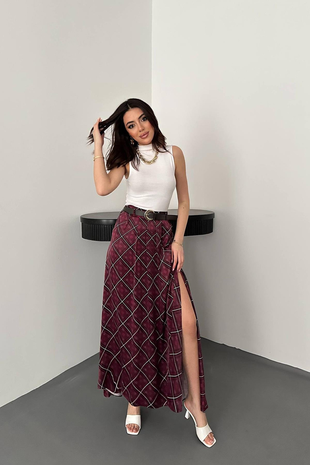 Wholesale Plum Plaid Skirt