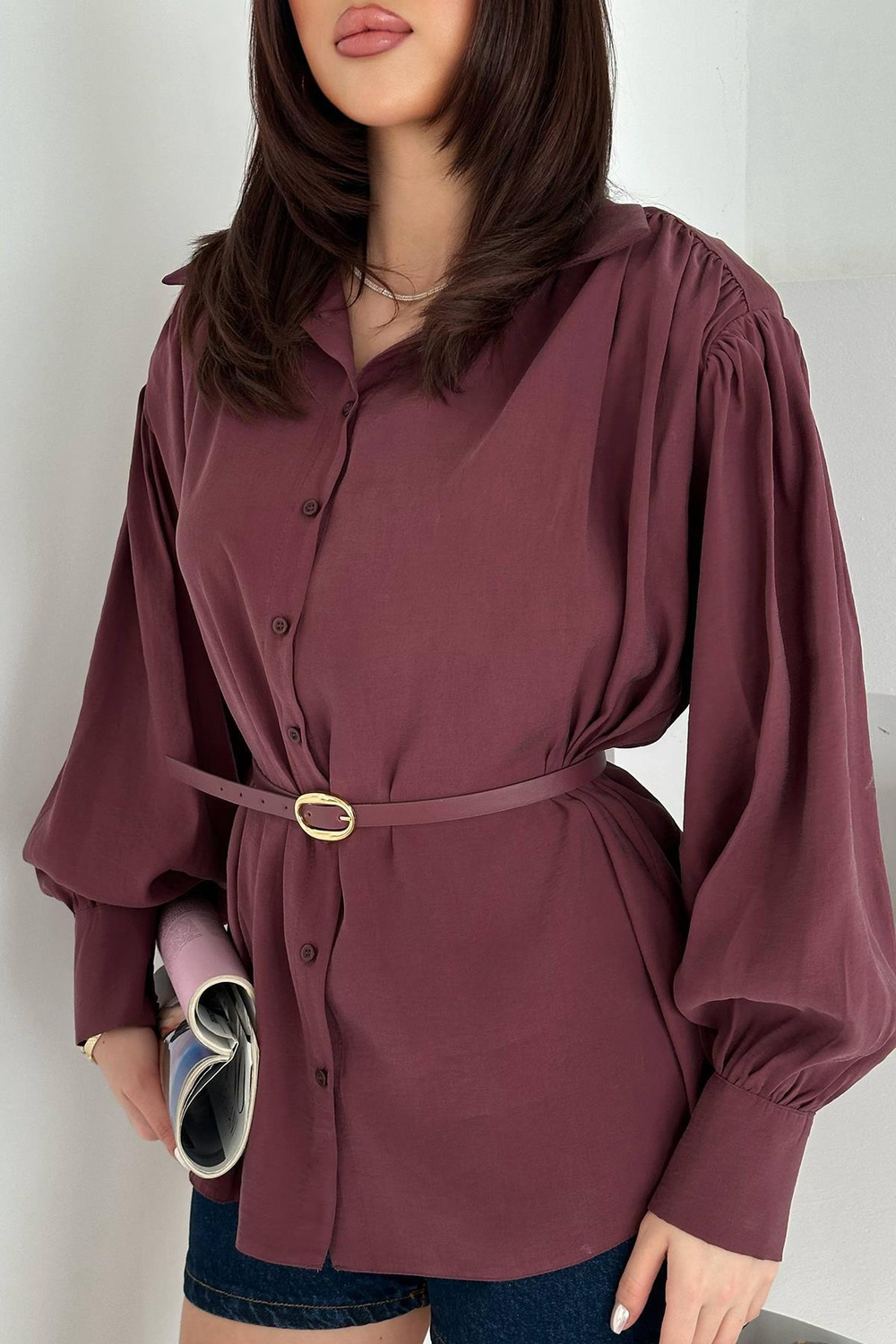 Wholesale Plum Modal Shirt with Belt