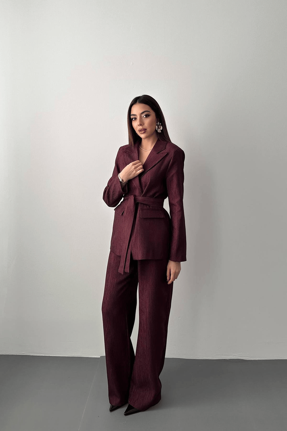 Wholesale Plum Sparkly Suit with Matching Belt