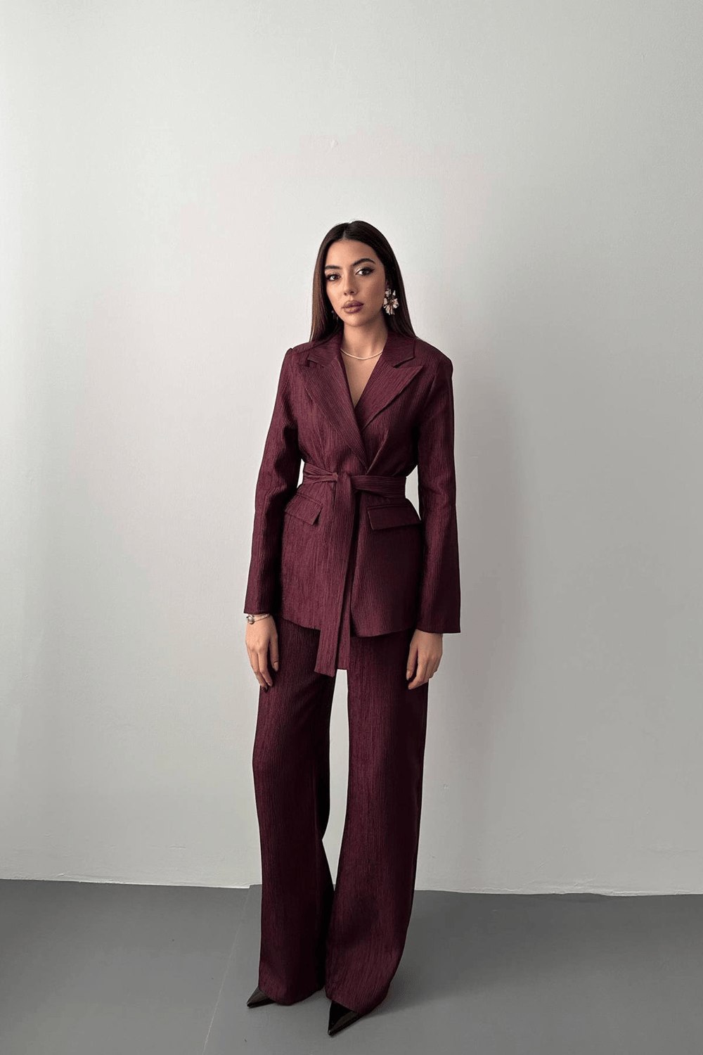 Wholesale Plum Sparkly Suit with Matching Belt
