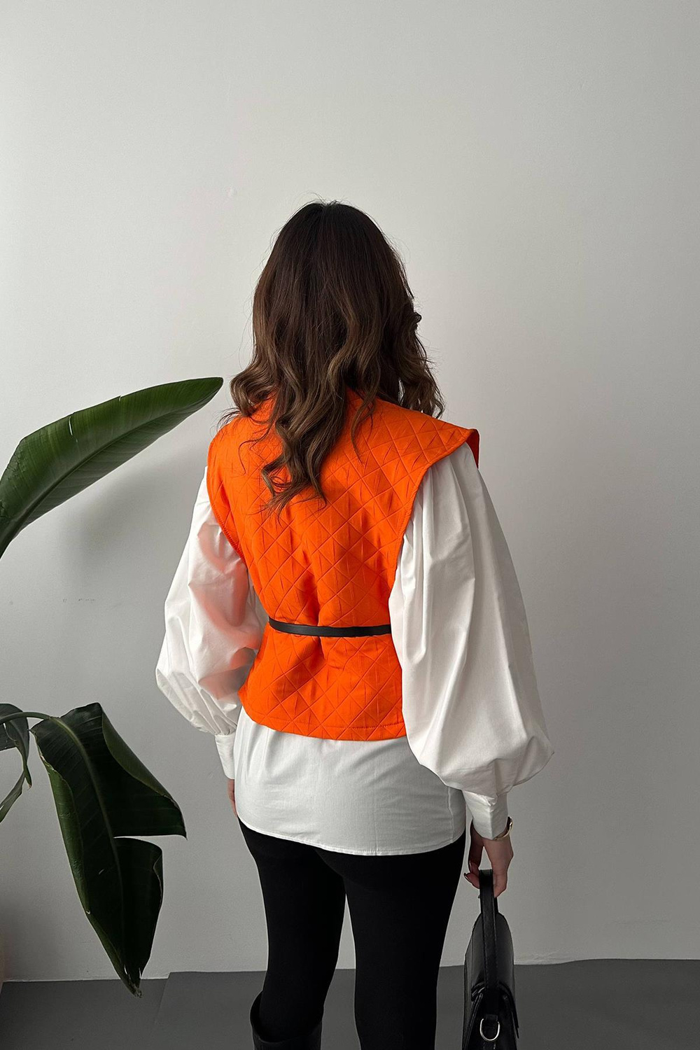 Wholesale Belted Shirt And Poncho Suit - Orange