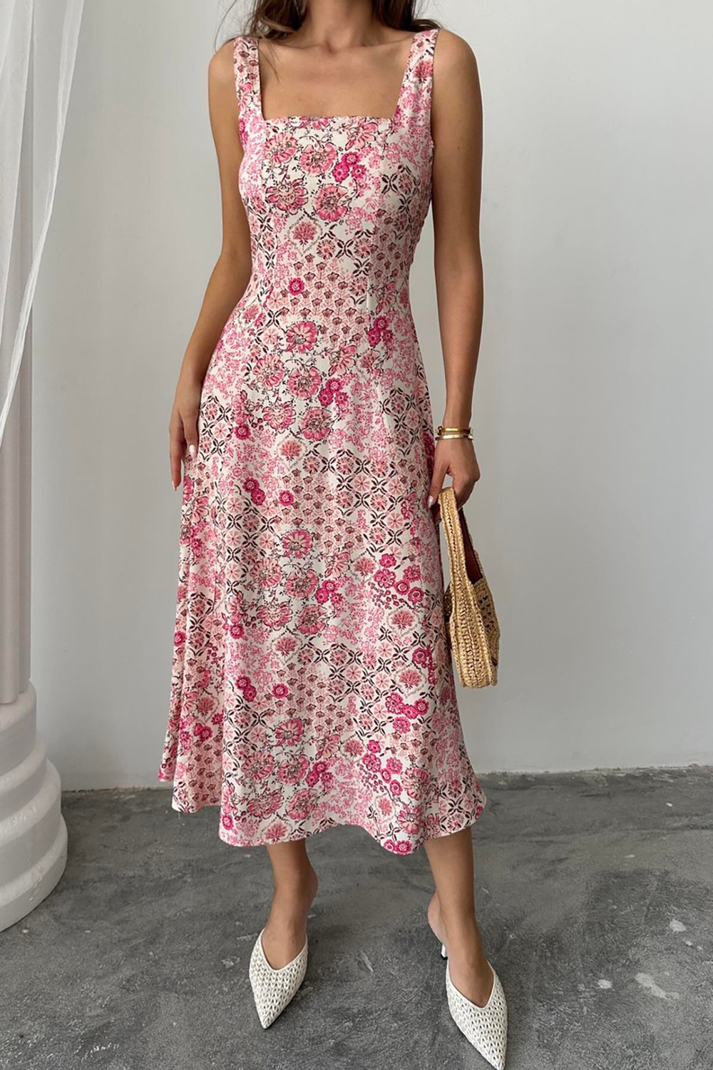 Wholesale Pink Floral Viscose Dress