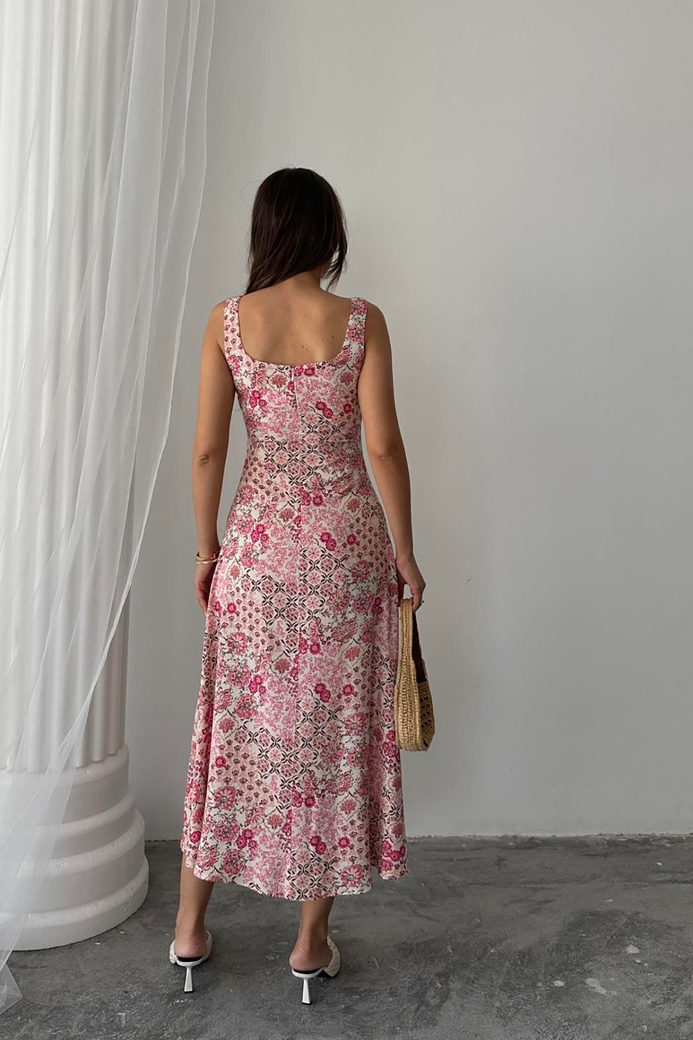 Wholesale Pink Floral Viscose Dress