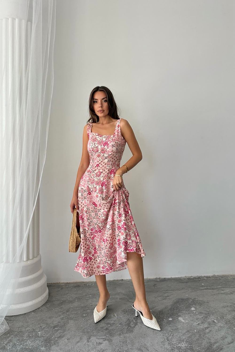 Wholesale Pink Floral Viscose Dress