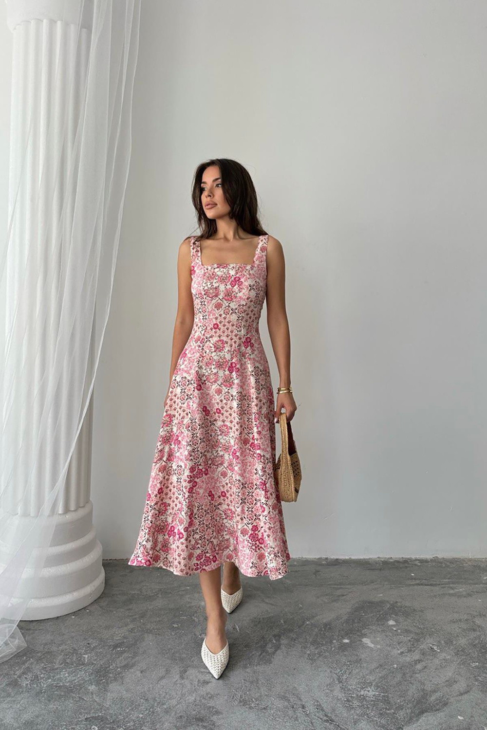 Wholesale Pink Floral Viscose Dress
