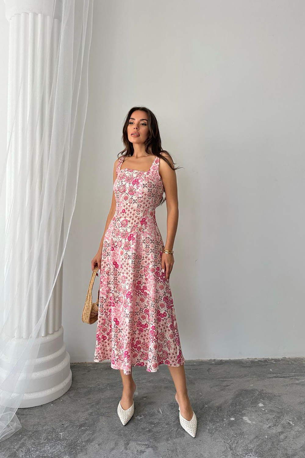 Wholesale Pink Floral Viscose Dress