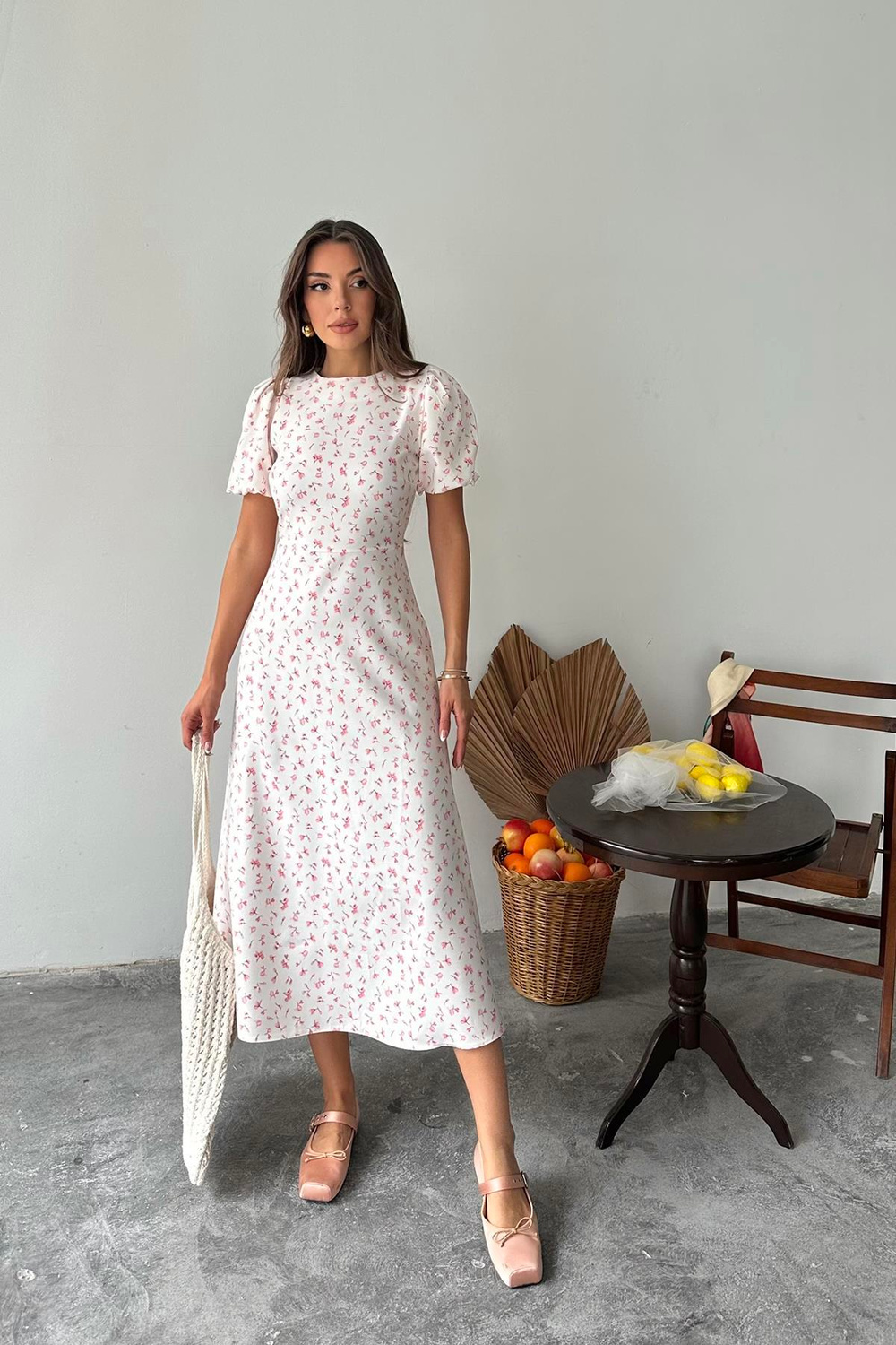 Wholesale Pink Digital Printed Atlas Dress