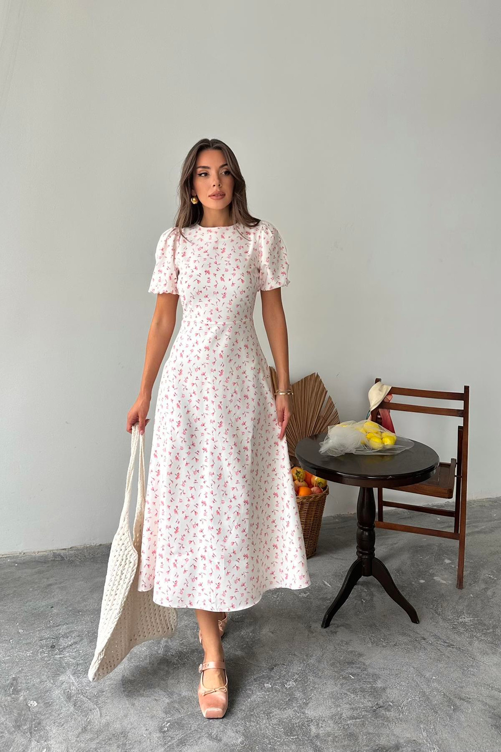 Wholesale Pink Digital Printed Atlas Dress