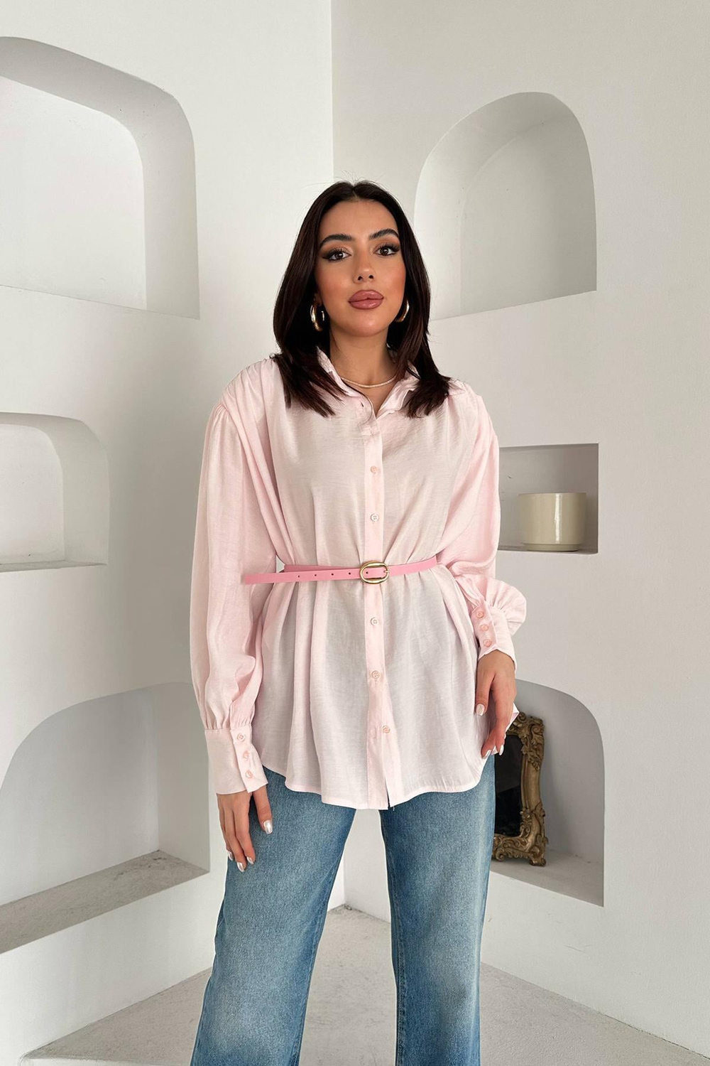 Wholesale Pink Modal Shirt with Belt
