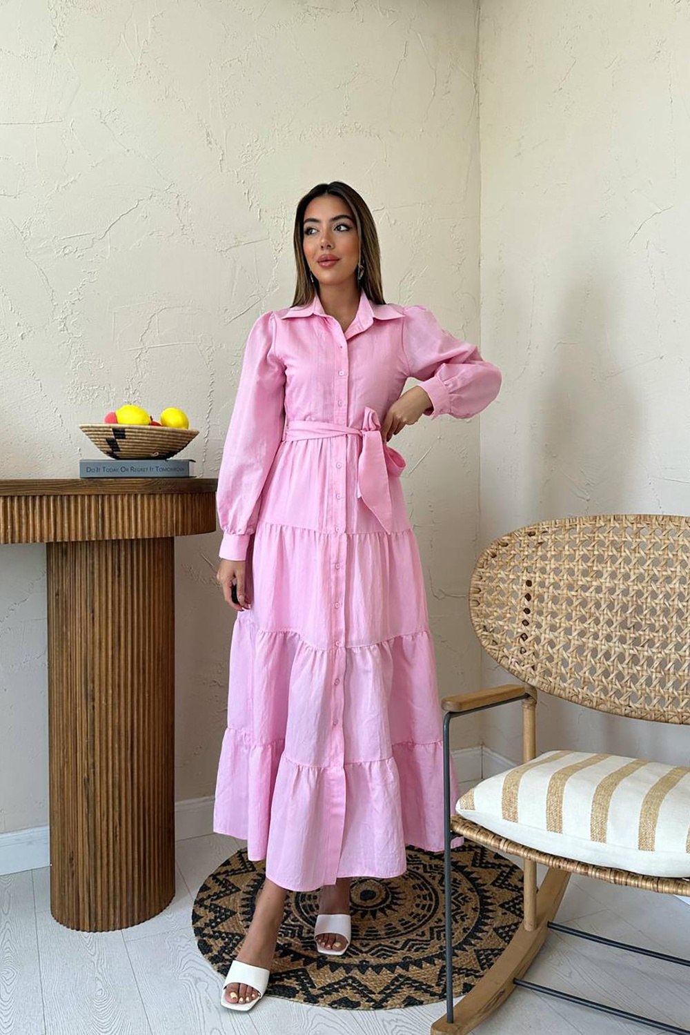 Wholesale Pink Striped Dress with Matching Belt