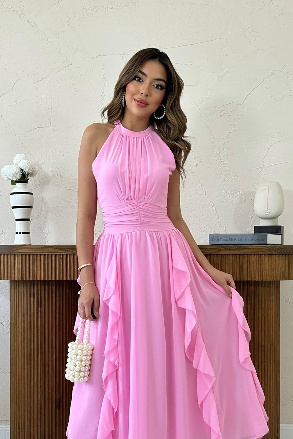 Wholesale Pink Frilled Dress