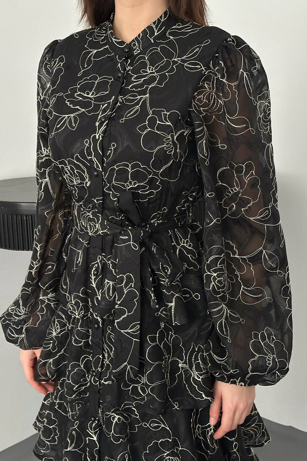 Wholesale Black Layered Jacquard Dress