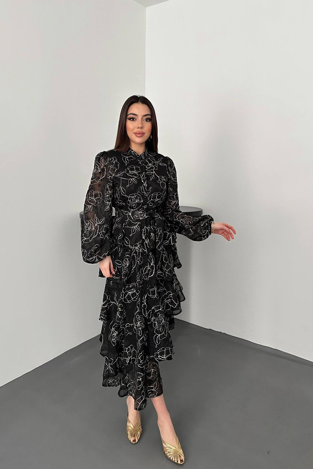 Wholesale Black Layered Jacquard Dress