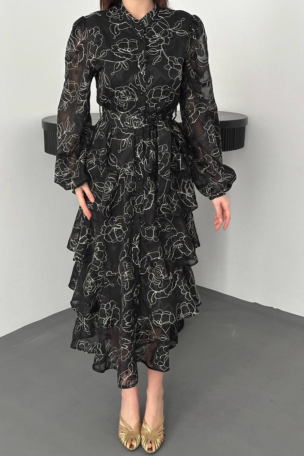 Wholesale Black Layered Jacquard Dress