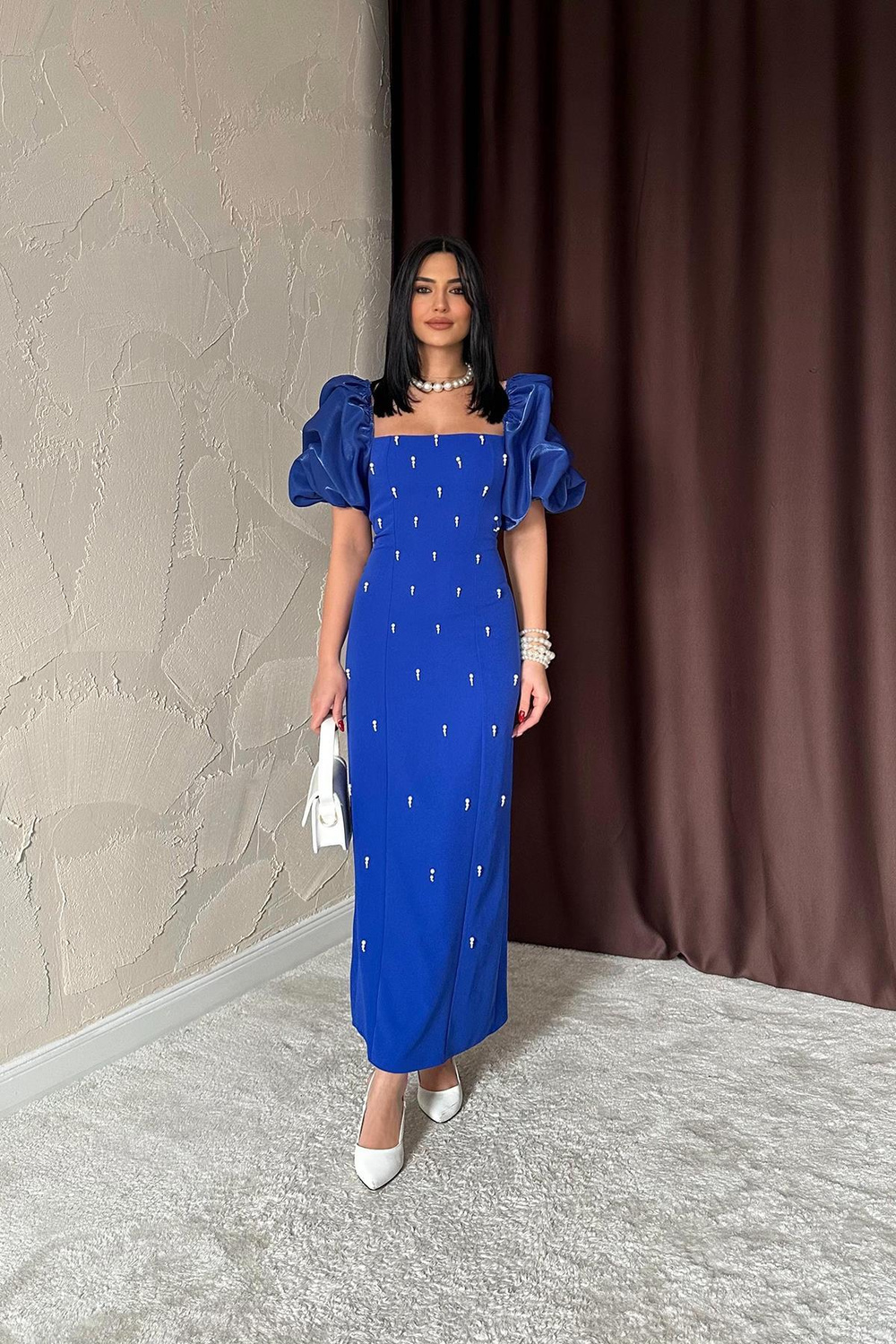 Wholesale Sax Blue Embellished Dress