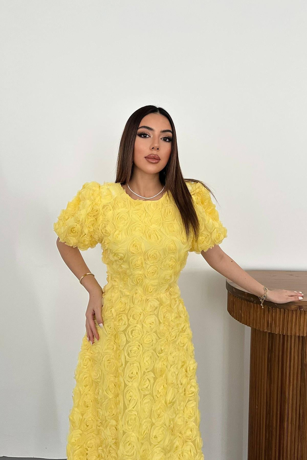 Wholesale Yellow Dress with Rose Draping