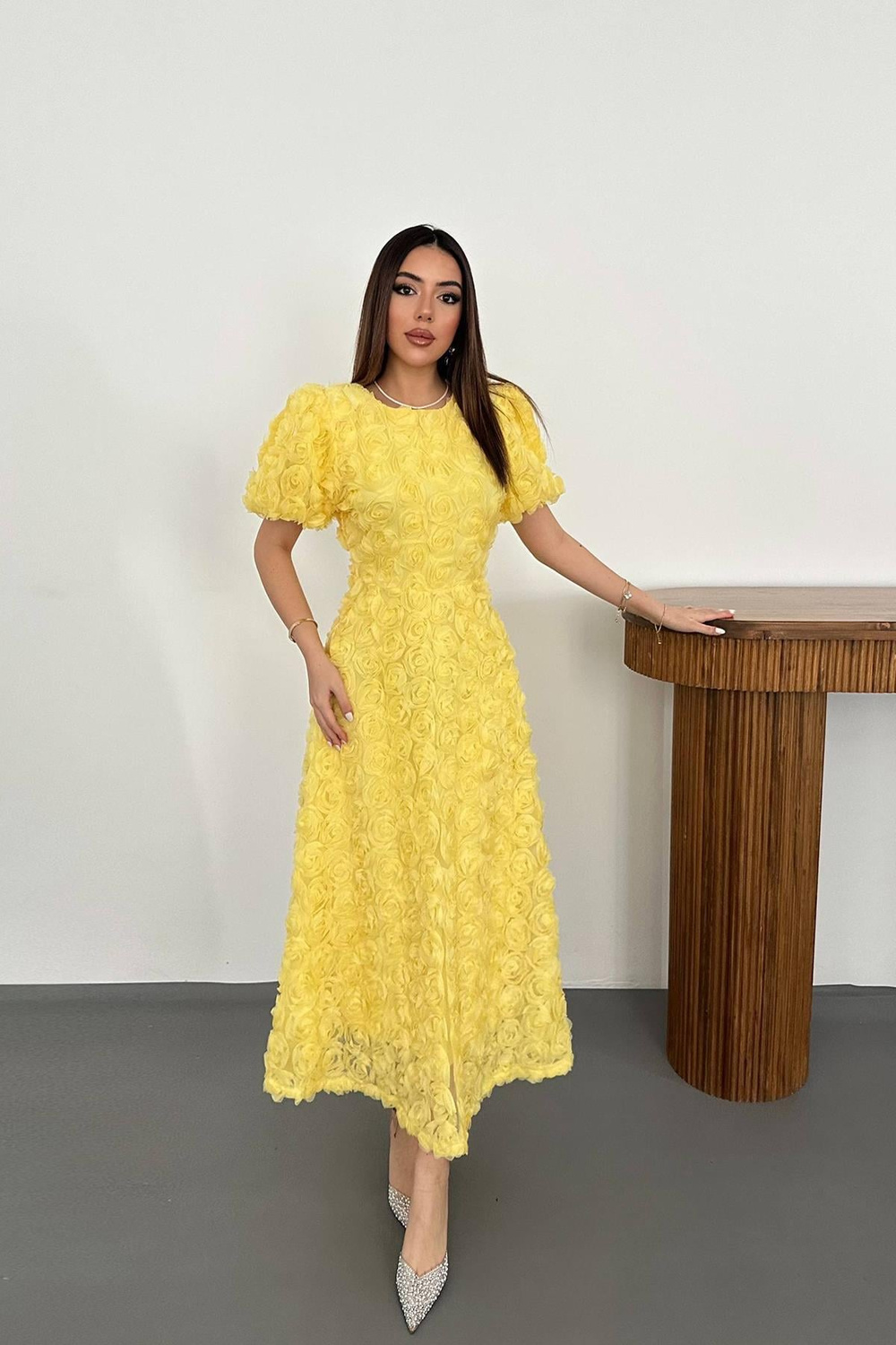 Wholesale Yellow Dress with Rose Draping