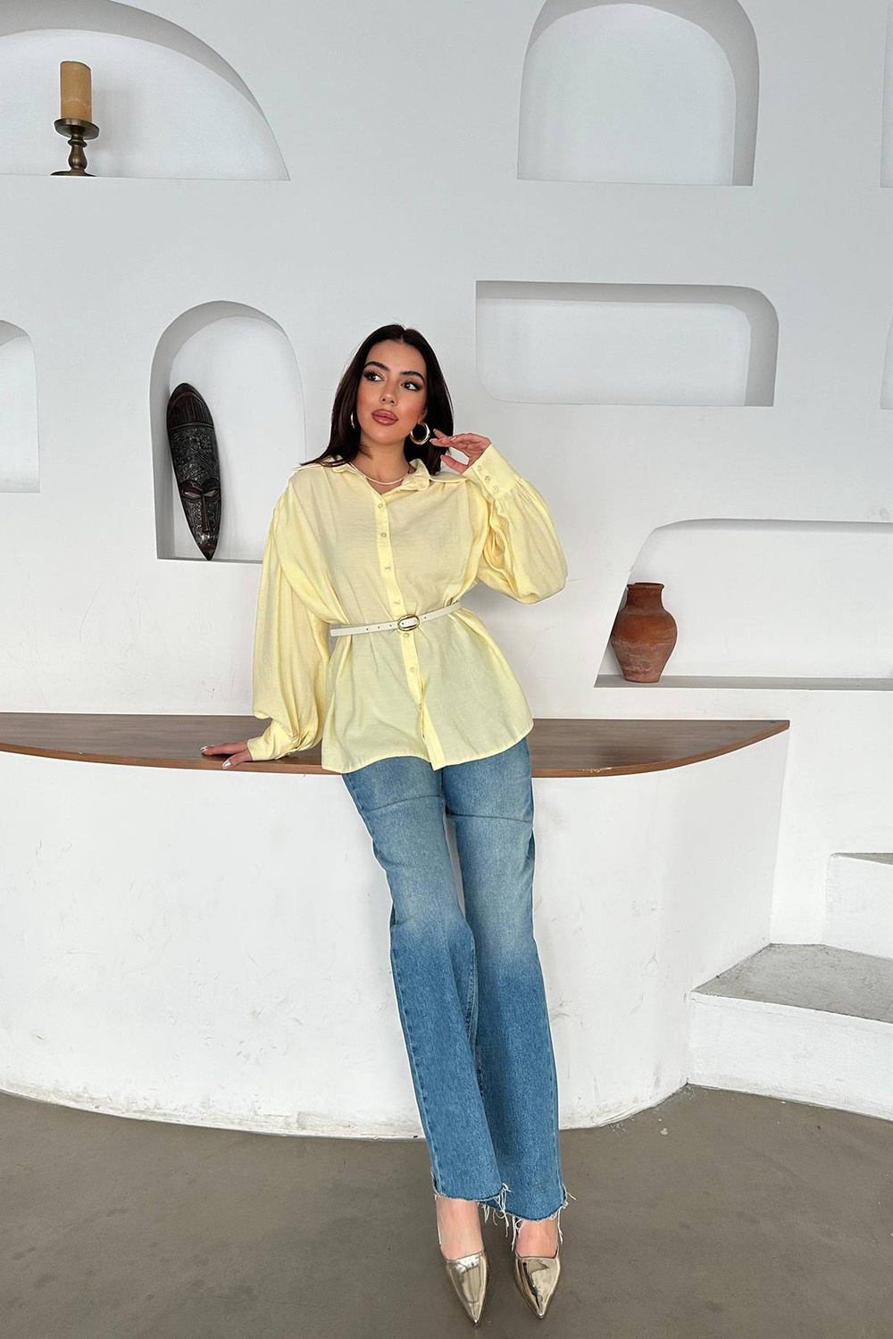 Wholesale Yellow Modal Shirt with Belt