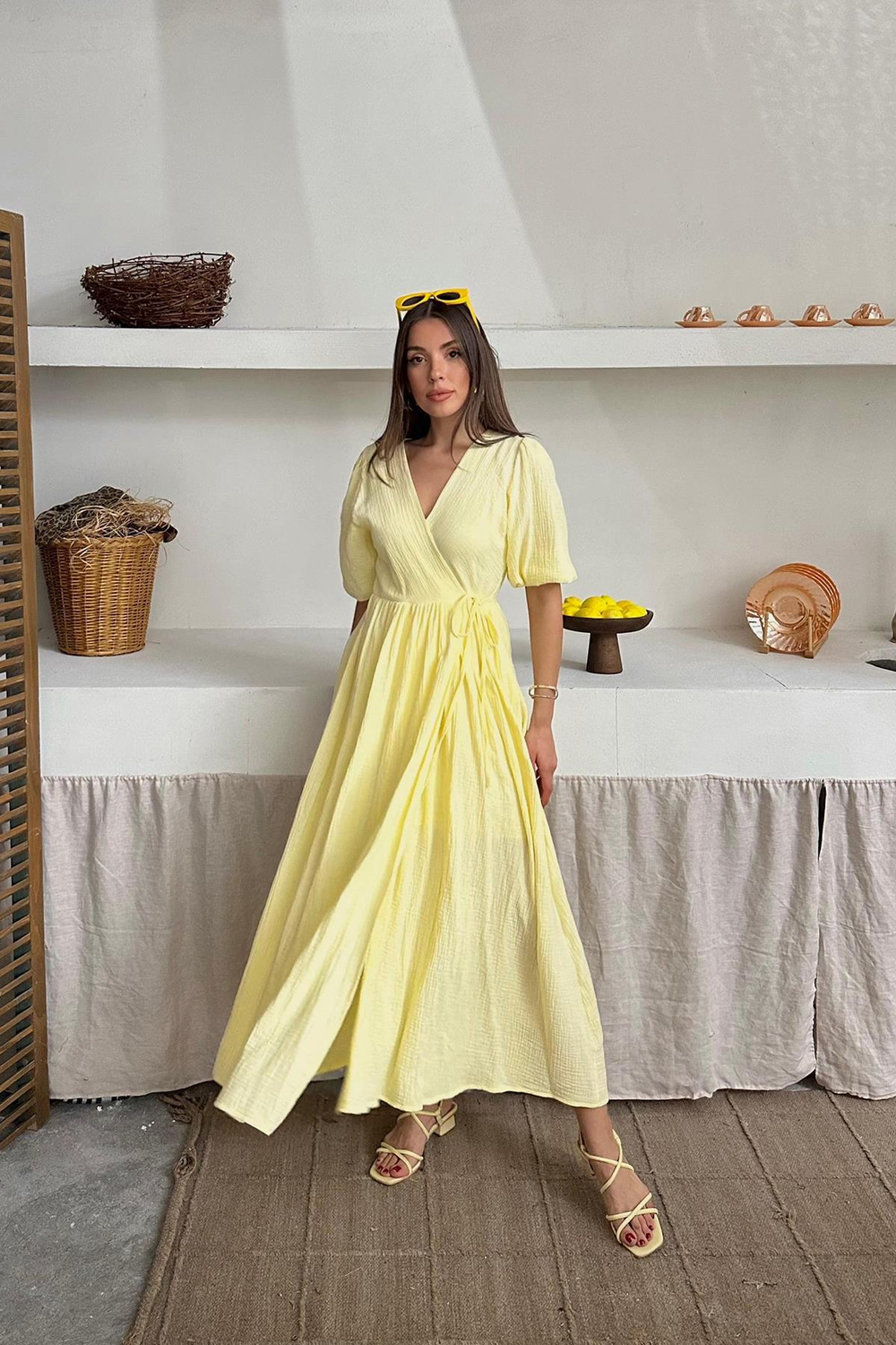 Wholesale Yellow Muslin Long Dress
