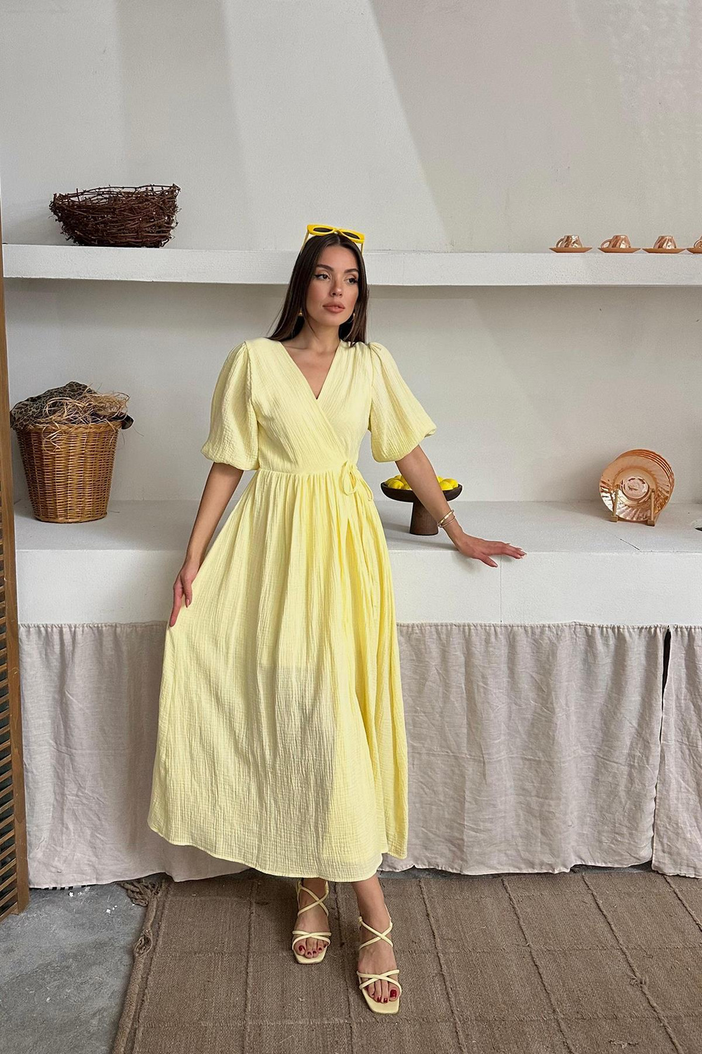 Wholesale Yellow Muslin Long Dress