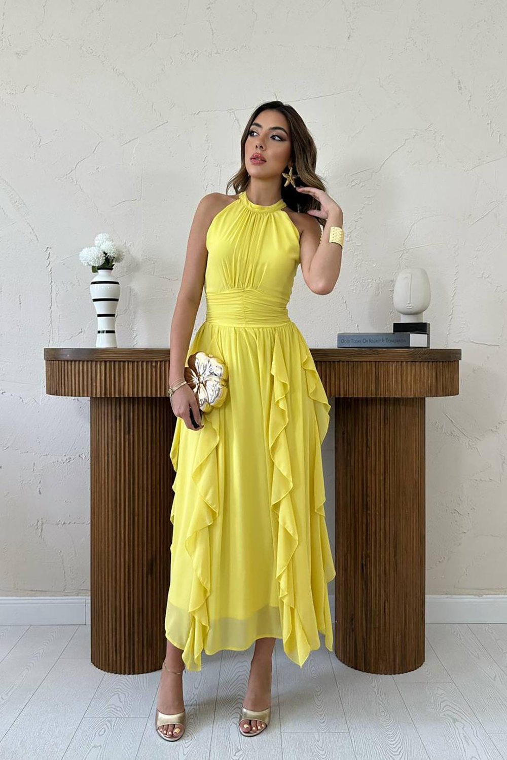 Wholesale Yellow Frilled Dress