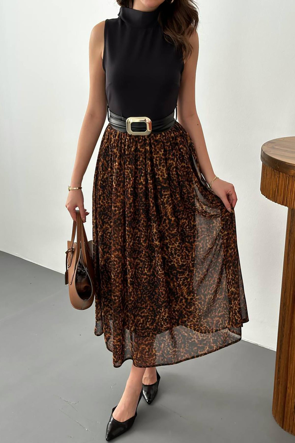 Wholesale Black Leopard Print Dress