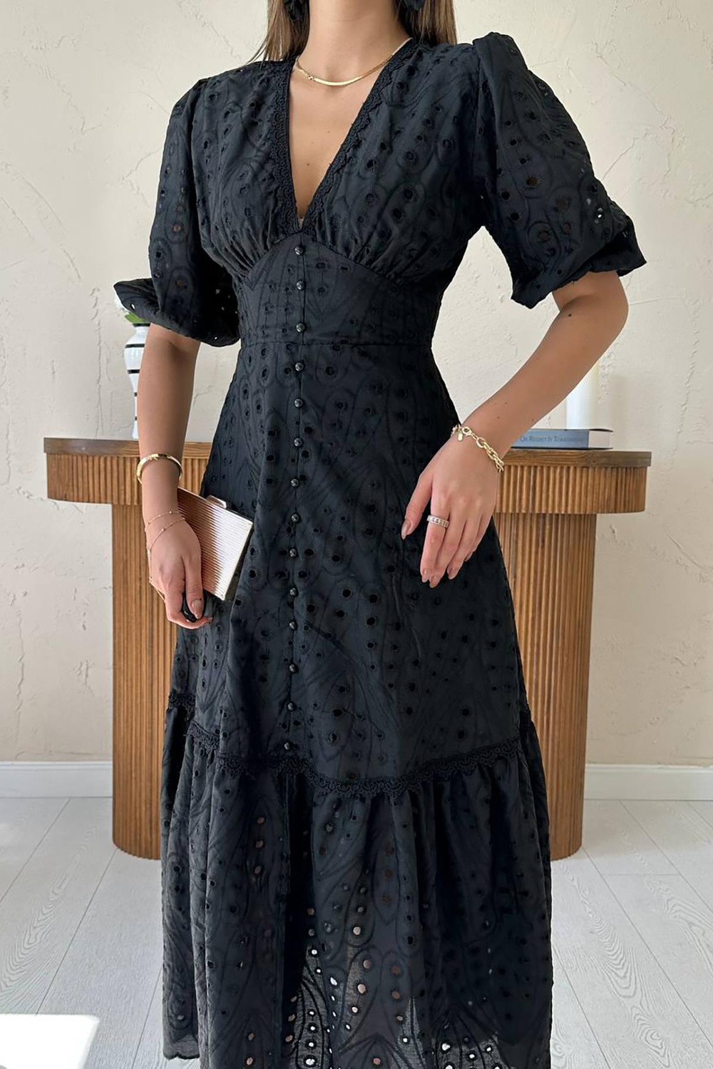 Wholesale Black Lace Embroidered Dress