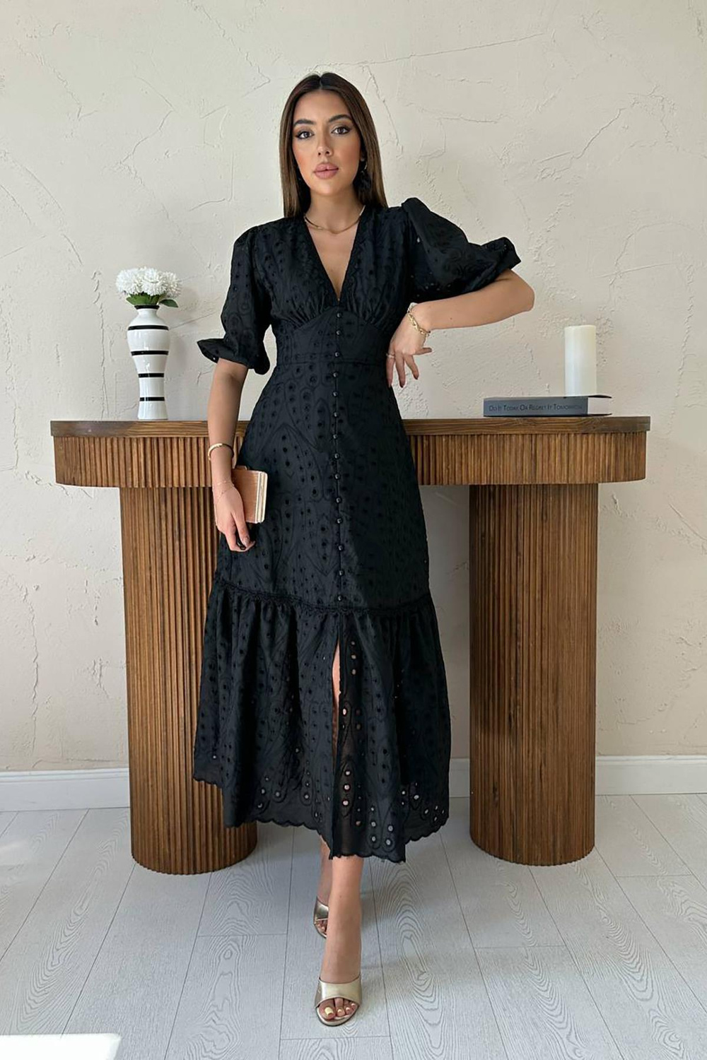 Wholesale Black Lace Embroidered Dress