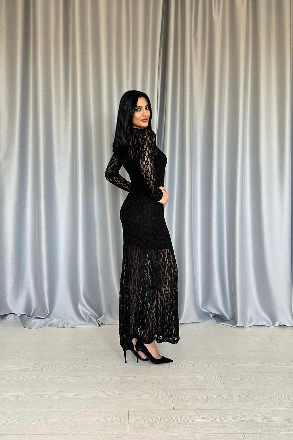 Wholesale Black Lace Long Sleeve Dress