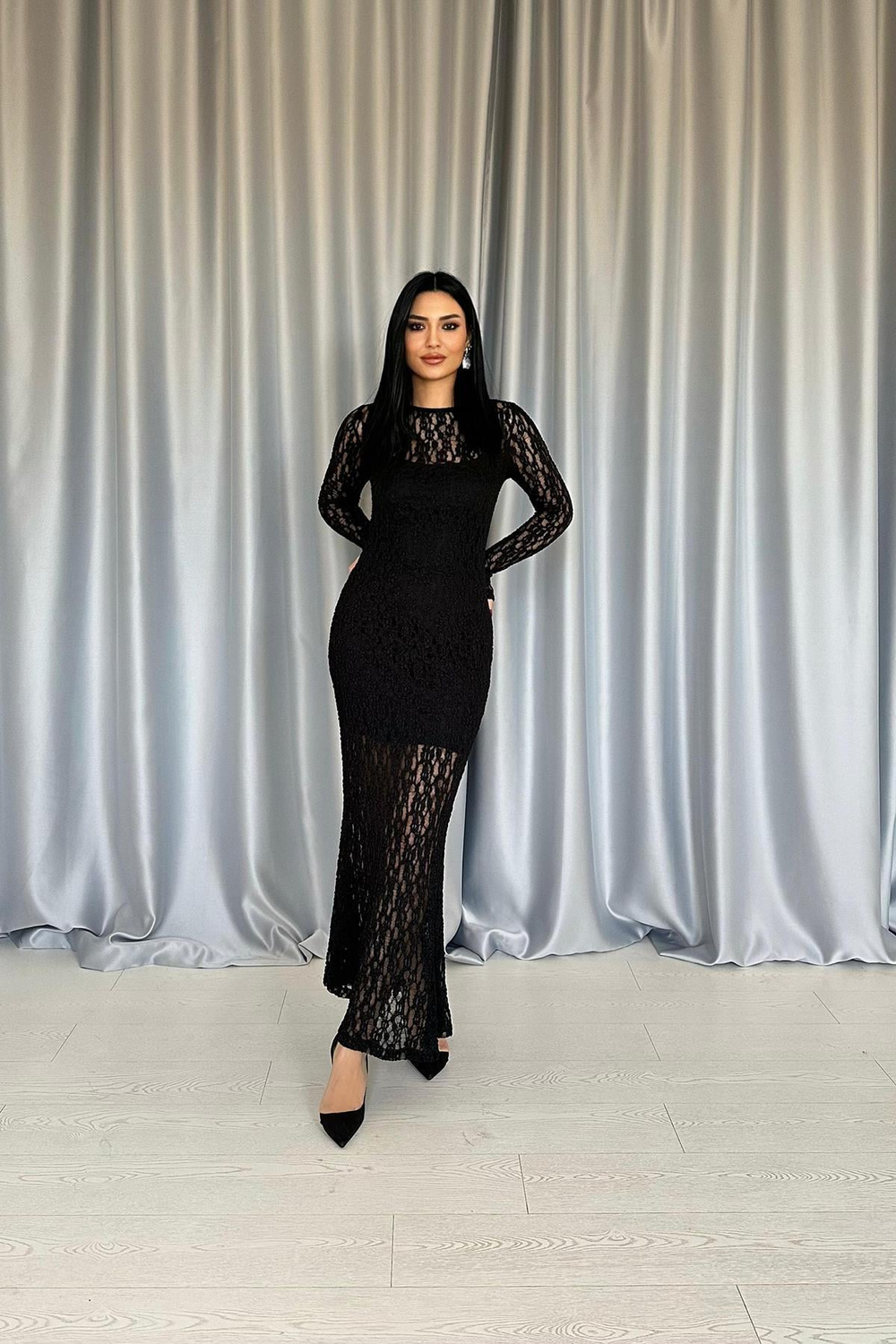 Wholesale Black Lace Long Sleeve Dress