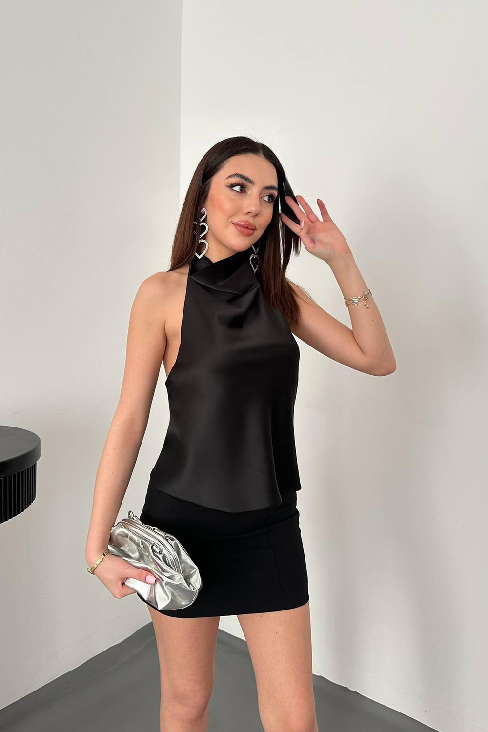 Wholesale Black Cowl-Neck Satin Blouse