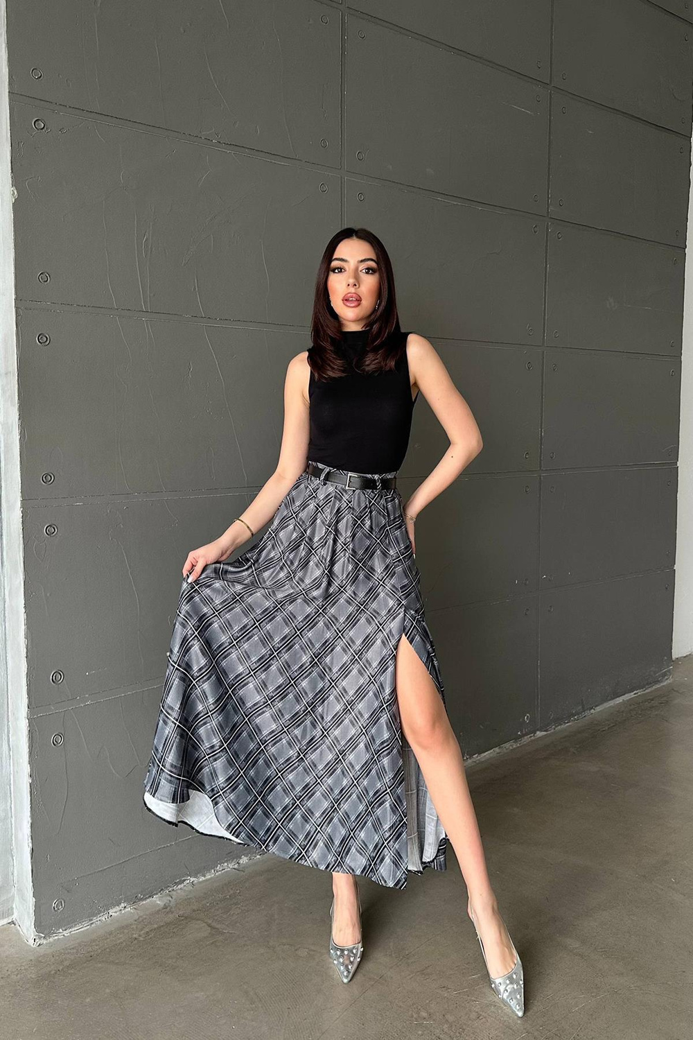 Wholesale Black Plaid Skirt